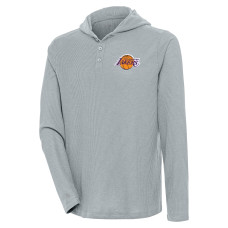 Los Angeles Lakers Antigua Strong Hold Long Sleeve Henley Hoodie basketball T-shirt - Gray