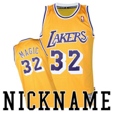 Magic Johnson #32 Los Angeles Lakers Nickname Magic Throwback Gold Jersey