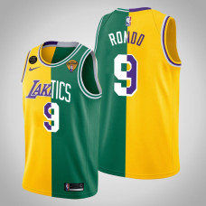 Los Angeles Lakers X Boston Celtics Rajon Rondo #9 Gold Green NBA Finals Icon Split Jersey