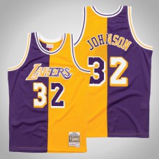 Lakers Magic Johnson #32 Purple Gold Split 1996-97 Hardwood Classics Jersey