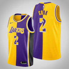 Men's Los Angeles Lakers Quinn Cook #2 Yellow Purple Split Jersey