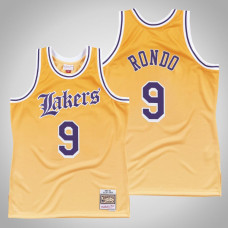 Men's Lakers Rajon Rondo #9 Yellow 1984-85 Old English Faded Jersey