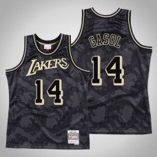 Men Los Angeles Lakers Marc Gasol #14 Black Black Toile Hardwood Classics Jersey