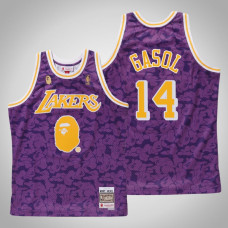 Men Los Angeles Lakers Marc Gasol #14 Purple BAPE X Mitchell Ness Hardwood Classics Jersey