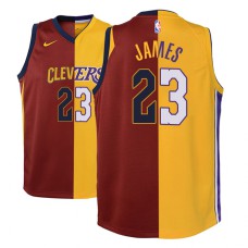 Youth NBA 2018-19 LeBron James Los Angeles Lakers #23 Split Fashion Maroon Gold Jersey